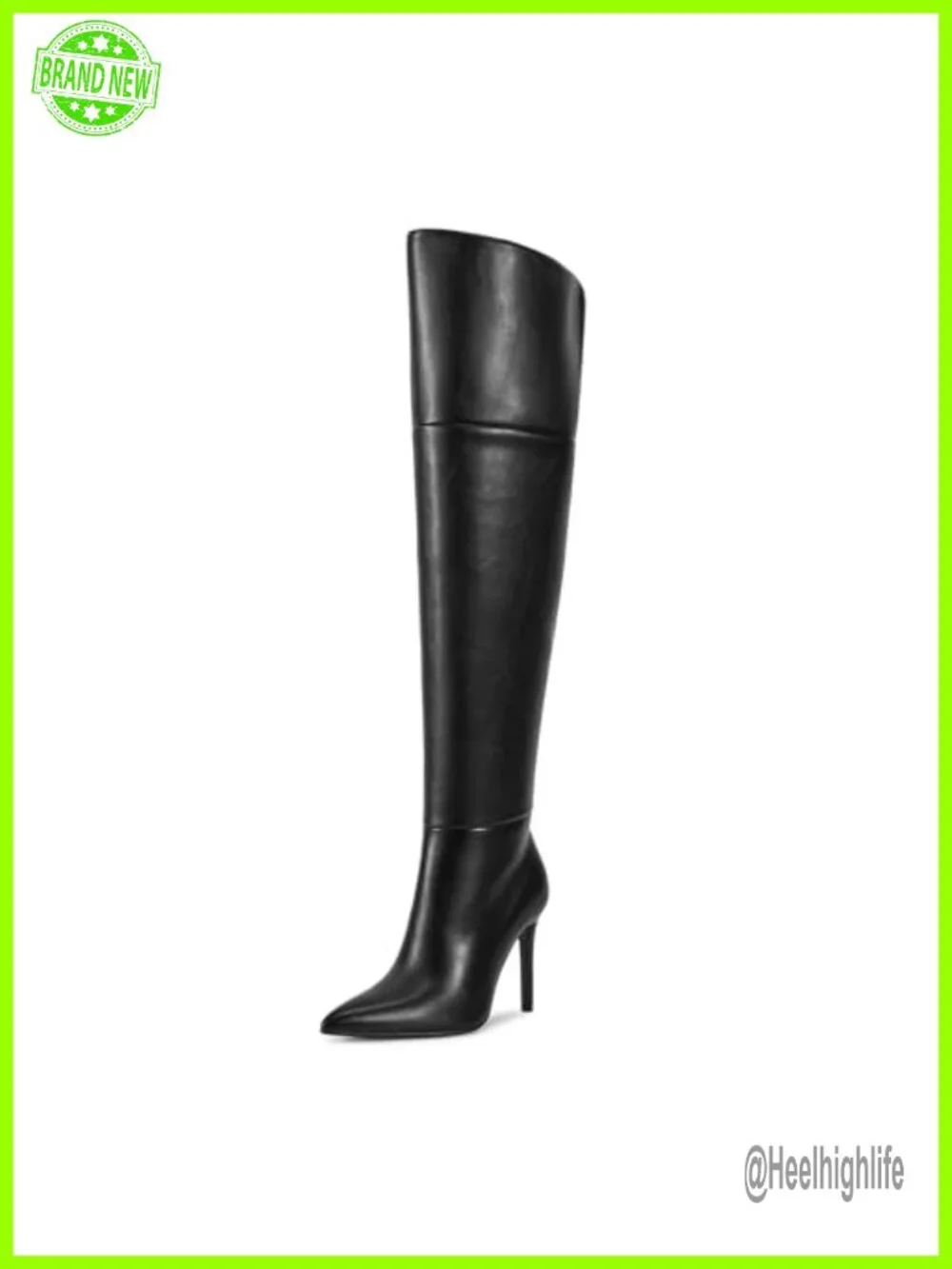 Over the Knee Boots with Side Zipper, Heeled Boots - Faux Leather, Pointed Toe